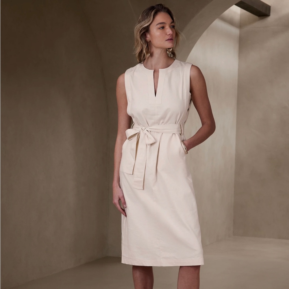 WOMEN’S LINEN-COTTON MIDI SHIFT DRESS🌼